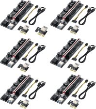 6PACK PCI-E 1X to 16X Riser Card with 7 PCI-E 1X Plug-in Card, Adapter Card for Bitcoin Crypto Mining Ethereum Mining （Black-6 Pack）