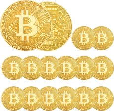 15Pcs Bitcoin Coin, Bitcoin Commemorative Coin, Blockchain Cryptocurrency, Collectible Coin with Protective Case, Gold Bitcoin Tokens, Home and Office Decoration (Gold)